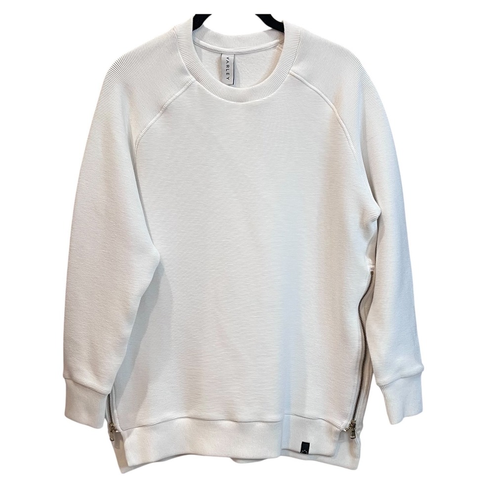 Varley White Crewneck Sweatshirt with Side Zippers
